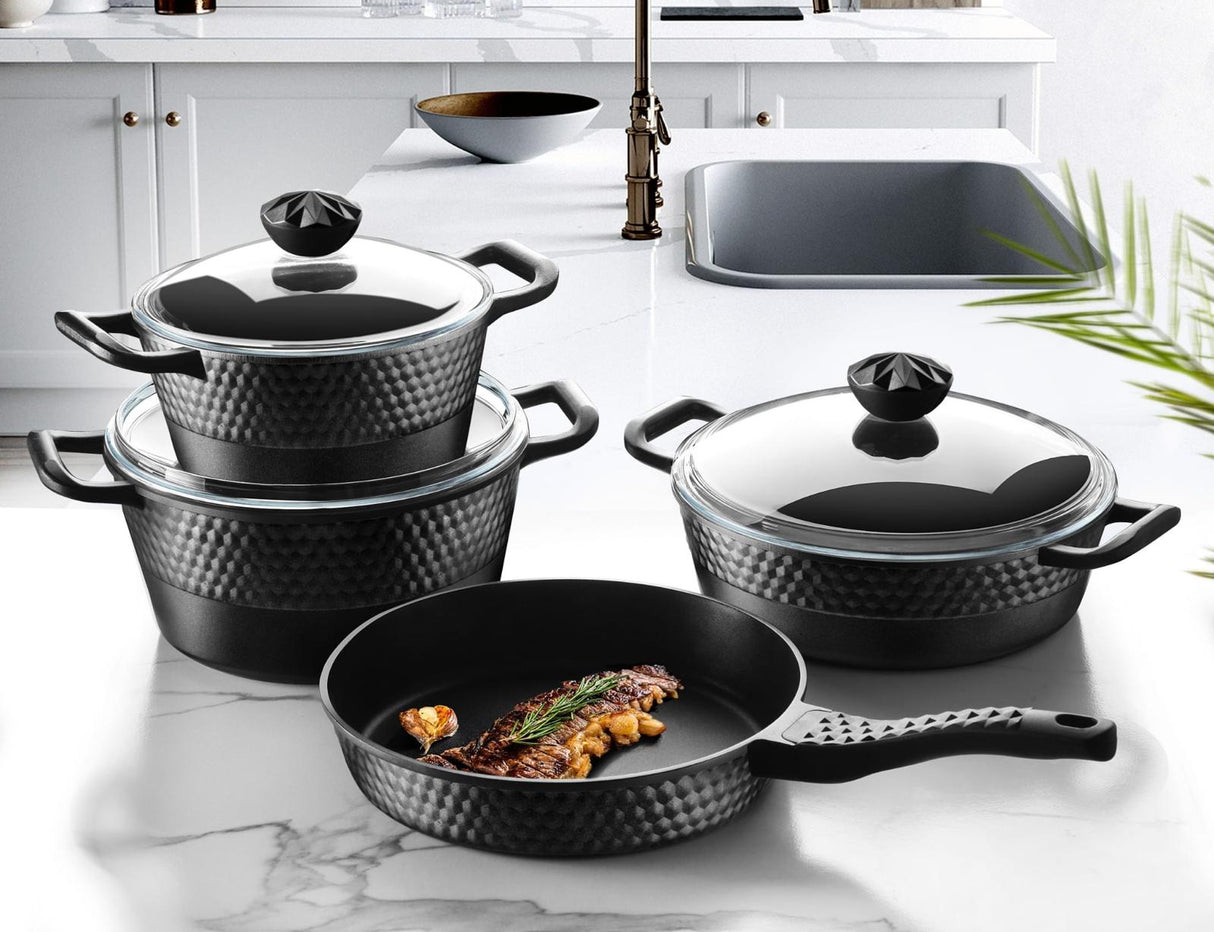 Ortimax Diamond Döküm 7 Parça Tencere Seti (Cam Kapaklı)