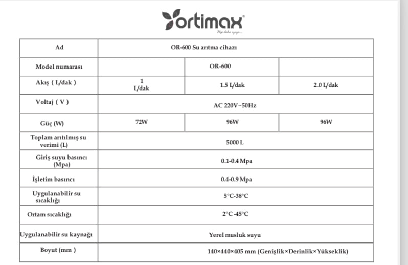 Ortimax Water Chef Su Arıtma Cihazı